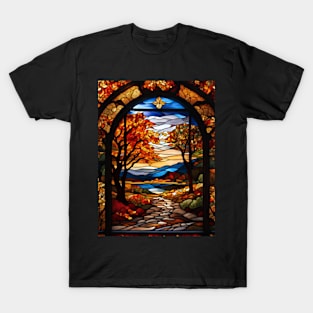 Stained Glass Window Of Autumn Scene T-Shirt